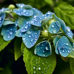 water drops on a green leaf
