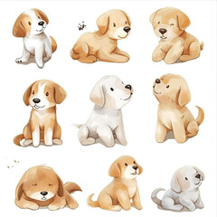 Vector hand drawn puppy collection