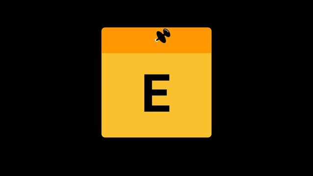 E Letter in Sticky note Animation with transparent background