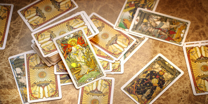 Tarot cards background, esoteric concept, fortune telling and predictions