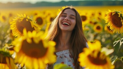 happy joyful girl with sunflower