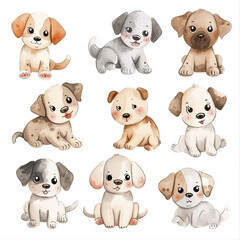 Vector hand drawn puppy collection
