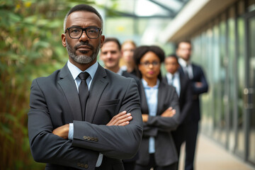 Fototapeta premium Commanding Presence, Senior Black Businessman with His Team