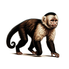 Capuchin monkey (Cebus) biological illustration lithography
