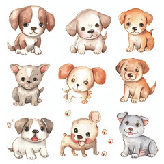 Vector hand drawn puppy collection