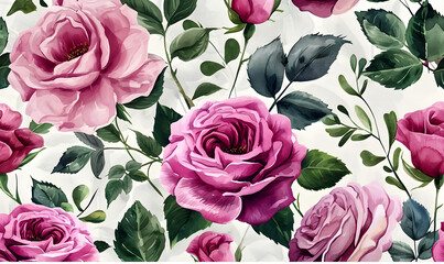 Blooming Roses and Verdant Leaves: A Classic Botanical Print, lush floral-pattern design