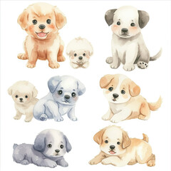 Vector hand drawn puppy collection