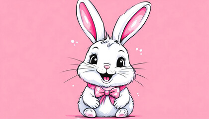Cute easter bunny art with copy space in pink white