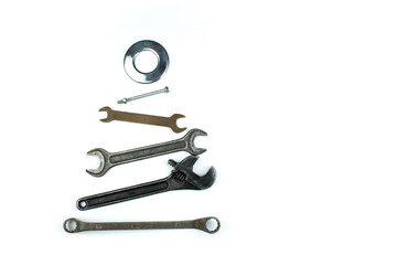 wrenches isolated on white background. Top view.