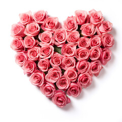Valentines Day Heart Made of Pink Roses Isolated