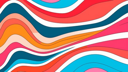 Retro chic: vibrant 70s abstract striped line background - trendy groovy design in contour comic style (vector illustration) - obrazy, fototapety, plakaty