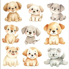 Vector hand drawn puppy collection