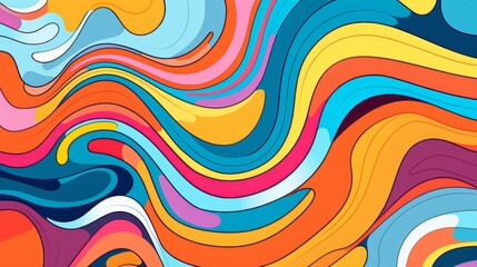Retro chic: vibrant 70s abstract striped line background - trendy groovy design in contour comic style (vector illustration) - obrazy, fototapety, plakaty