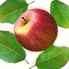 red apple with leaves