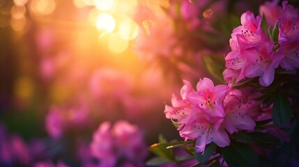 Attractive summer sunset with pink flowers