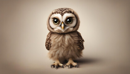 Cute funny baby owl looking to camera.