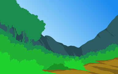 green landscape with sky cartoon illustration vector