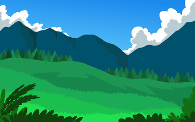 green landscape with sky cartoon illustration vector