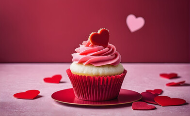 Valentine's Day concept. Cupcake heart-decorated. Generative AI