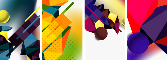 Set of geometric abstract composition with spheres and triangles. Vector illustration For Wallpaper, Banner, Background, Card, Book Illustration, landing page