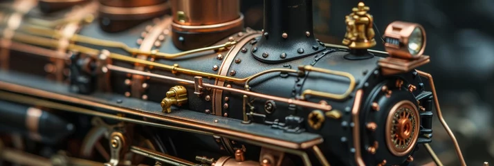 Deurstickers Vintage Model Train, a Detailed Miniature Locomotive on Classic Tracks © Superhero Woozie