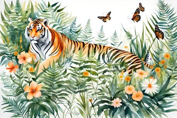 tiger and flowers