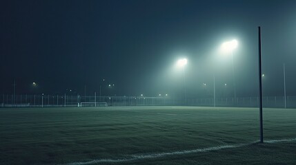 Soccer field at night in lights and flashes. Concept of outdoot sport, soccer, championship, match, game space.