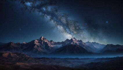 Space view from the mountain, cosmic background