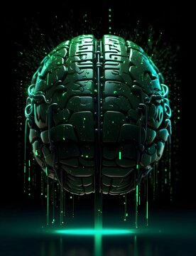 The Brain Illustration: A Hyperdetailed Matrix of Binary Brilliance with vibrant canvas illuminated by a cascade of dark green binary code Generated with AI