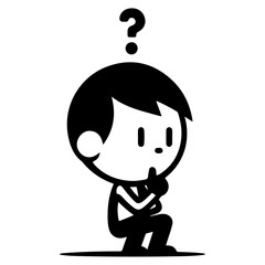 minimal a carton character thinking mode flat vector silhouette, black color silhouette