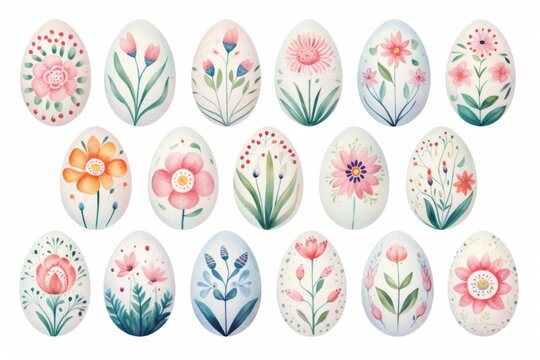 Watercolor easter eggs on white background