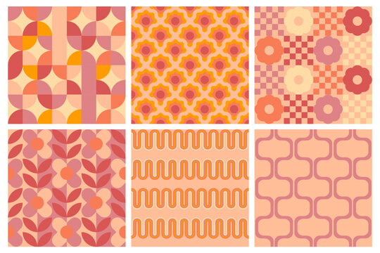 Set of vector geometric seamless patterns, groovy vibes of 70s, psychedelic Pattern designs, Disco Inspired, Iconic Aesthetics
