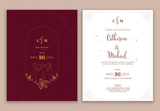Wedding Invitation Cards with Holding Only One Finger (Pinky Promise) in Red and White Color.