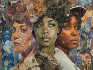 An abstract collage depicting influential women showing diversity, strength and independence. Women's History Month, the legacy of female empowerment.	