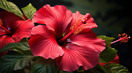 Hibiscus flower macro photography. Close up. Tropical flower bloom - obrazy, fototapety, plakaty