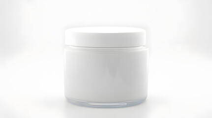 White cosmetic jar on a white background.
