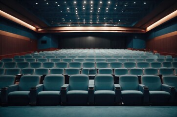 Empty rows of seats in the cinema or theatre Cinema interior with empty seats.