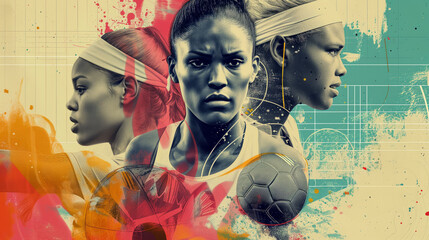 Design a collage that celebrates women's achievements in sports. Women's History Month, the legacy of female empowerment.