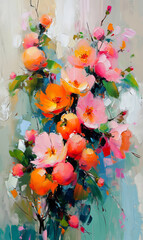 Original oil painting of flowers. Modern Impressionism, contemporary art.