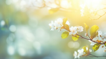Obraz premium Spring abstract green background with flowering tree branches