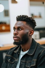 Portrait of a black man in a barbershop
