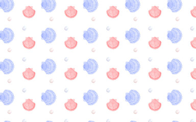 background with shells and pearls seamless pattern watercolor illustration 
