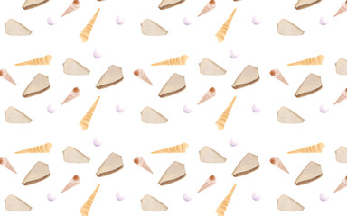 background with shells seamless pattern watercolor illustration 