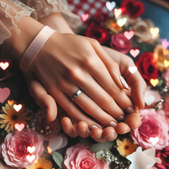 hands of bride and groom with rings