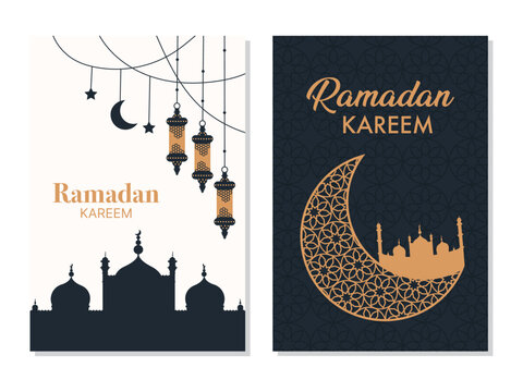 Islamic cards template with Ramadan. The upright Set is great for social media posts, cards, brochures, flyers, and advertising poster templates. Vector illustration.