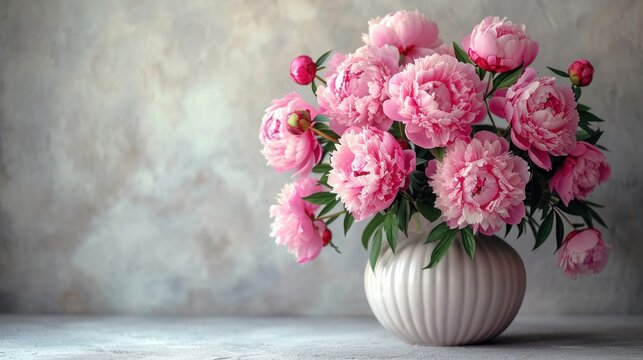 bouquet of  pink peonies flowers in vase