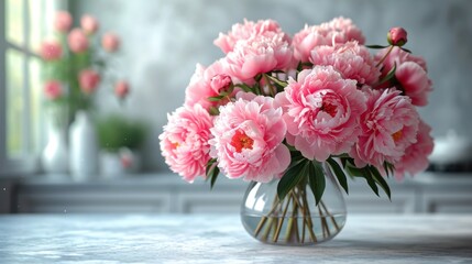 bouquet of  pink peonies flowers in vase