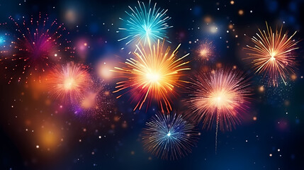 Naklejka premium Beautiful fireworks background at night for holiday decoration