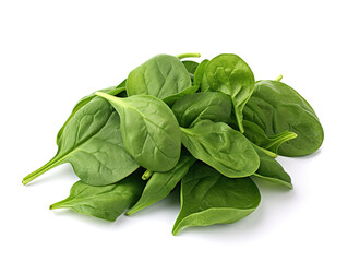 Vibrant spinach leaves, isolated on white, showcase leafy goodness – fresh, nutrient-packed, nature's vitality brilliance