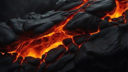 Abstract lava magma and ice element concept on plain black background from Generative AI